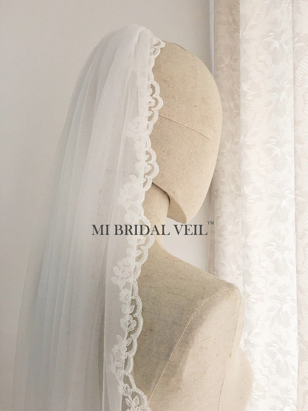 Vintage Inspired Lace Wedding Veil with Small Rose Design - Fingertip Length Bridal Veil for Wedding Ceremony - Perfect for Boho, Romantic & Vintage Wedding Themes - Mi Bridal Collection