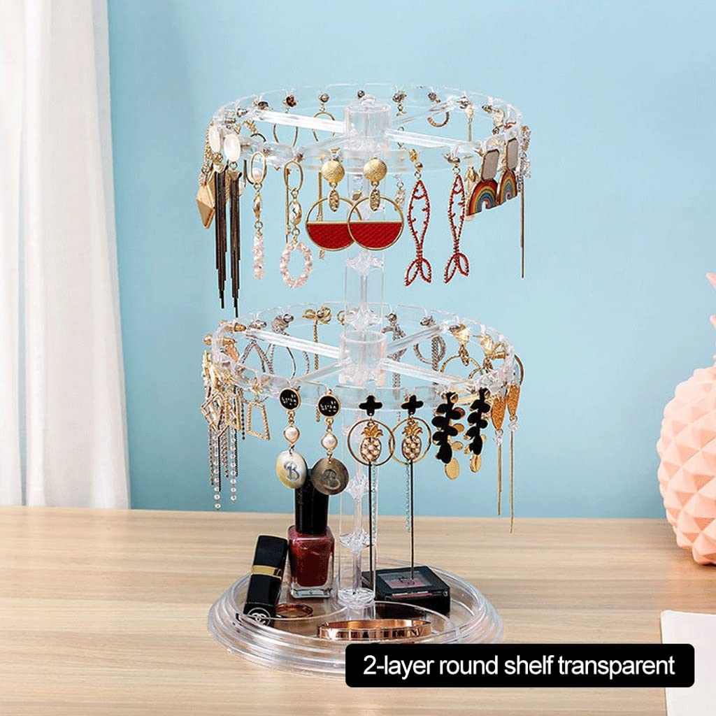 XDCHLK Rotating Jewelry Organizer - Clear Plastic Jewelry Display Stand with 360° Rotation for Earrings, Necklaces, Bracelets & Pendants (28.2x16cm) - Perfect for Bedroom Vanity, Bathroom Counter & Travel Jewelry Storage