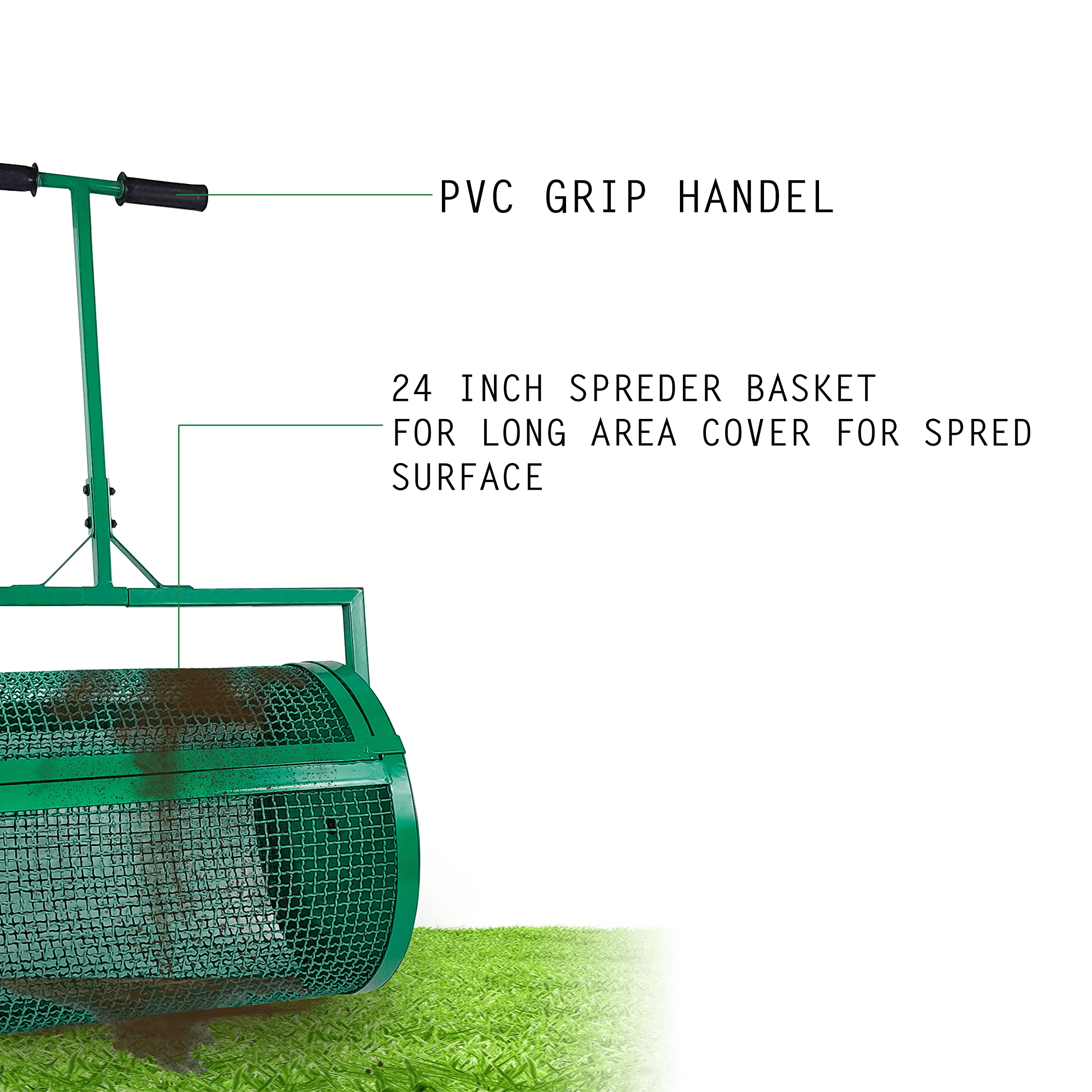 FEBTECH 24 Inch Metal Mesh Compost Spreader - Durable Peat Moss & Manure Spreader for Lawn & Garden Care - Lightweight Basket Design for Easy Spreading - Perfect for Fertilizing, Mulching, and Soil Amendment in Backyards, Farms & Landscaping