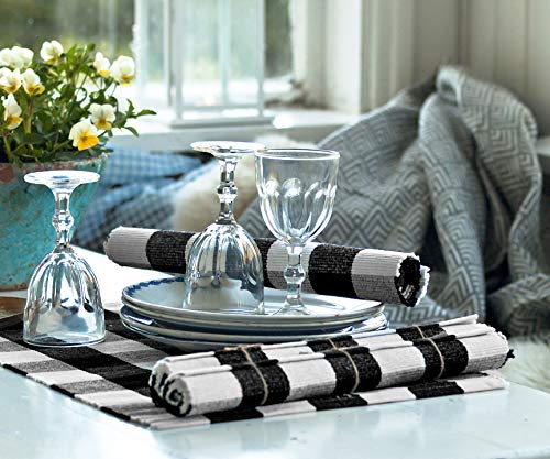 Black Cotton Placemats Set of 4 - Buffalo Plaid Checkered Table Mats 13x18 Inch - 100% Washable Linen Fabric for Dining Table - Rustic Farmhouse Decor for Thanksgiving, Christmas & Everyday Use
