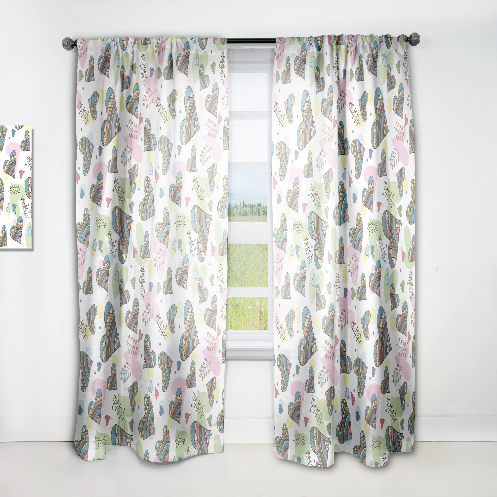 DesignQ Thermal Insulated Blackout Curtains - Doodle Hearts Pattern for Bedroom & Living Room - Single Panel 52x63 Inches - Perfect for Privacy, Light Control & Home Decor