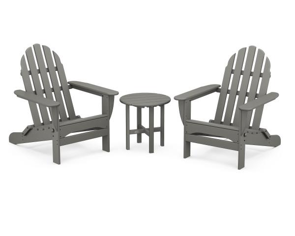 Polywood Classic Folding Adirondack Chair 3-Piece Set - Outdoor Patio Furniture for Deck, Poolside & Garden Relaxation