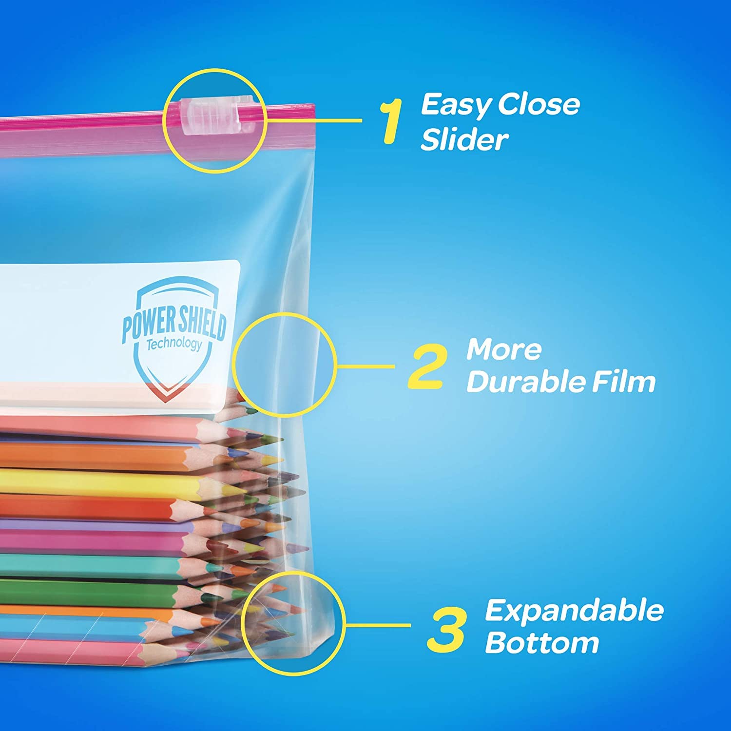 Ziploc Large Food Storage Slider Bags - 15 Count | Puncture-Resistant, Expandable Bottom, Microwave Safe | Perfect for Meal Prep, Freezer Storage & Leftovers