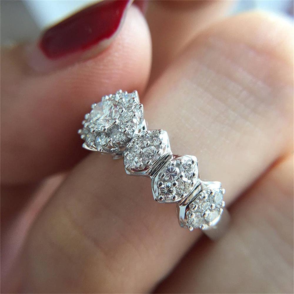 925 Sterling Silver Shiny Full Diamond Gemstone Ring - Cubic Zirconia CZ Multi Row Eternity Band - US Size 8 Wedding Engagement Ring for Women - Perfect for Anniversaries, Proposals & Special Occasions