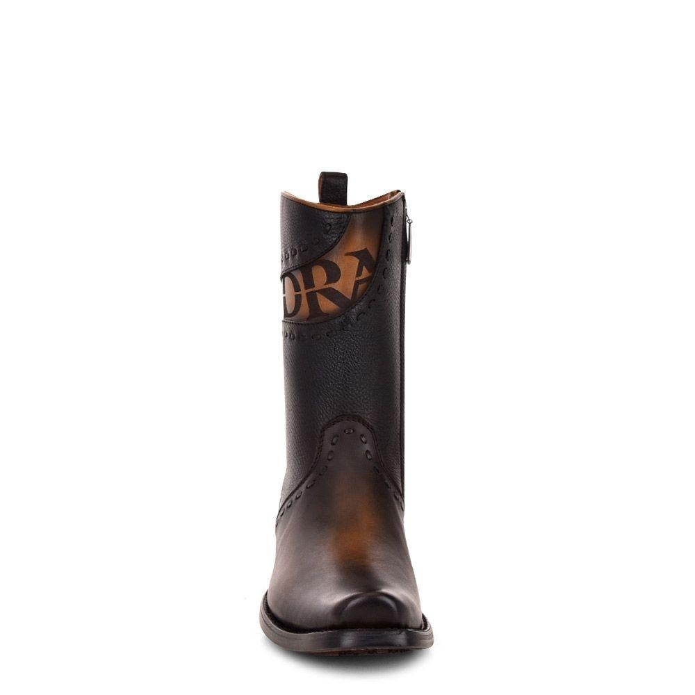 1J2ERS Men's Black & Brown Casual Cowboy Leather Ankle Boots with Zip - Stylish Western Boots for Everyday Wear, Riding & Outdoor Adventures