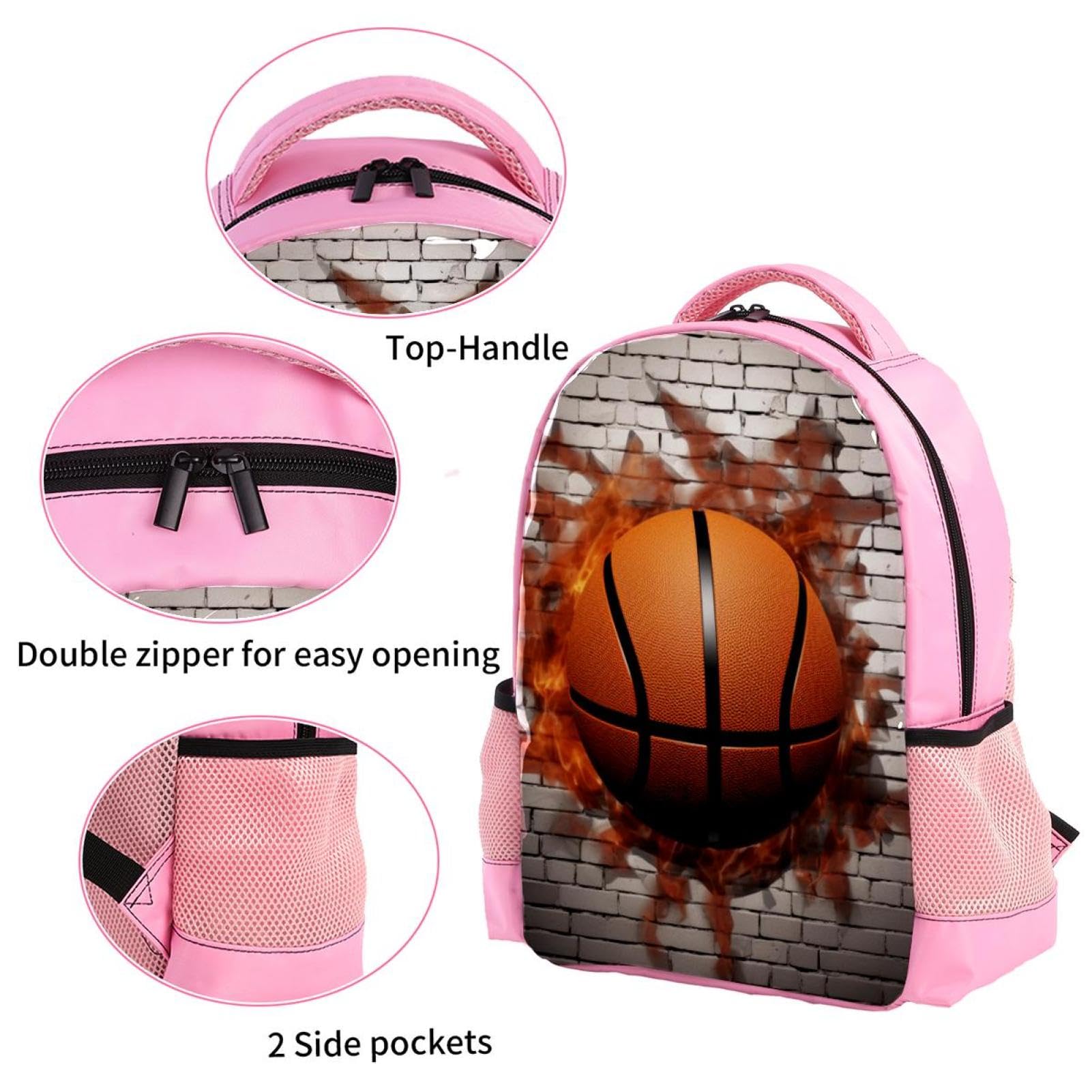 3D Pattern Basketball Backpack for Women & Men - Lightweight Travel Backpack with USB Charging Port - Perfect for School, Gym, Hiking and Daily Commute