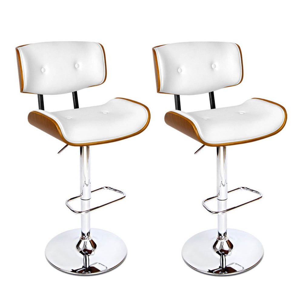 Artiss Adjustable Height Two Bar Stools with Gas Lift Mechanism - White Leather Counter Stools for Kitchen Island, Bar, or Dining Room