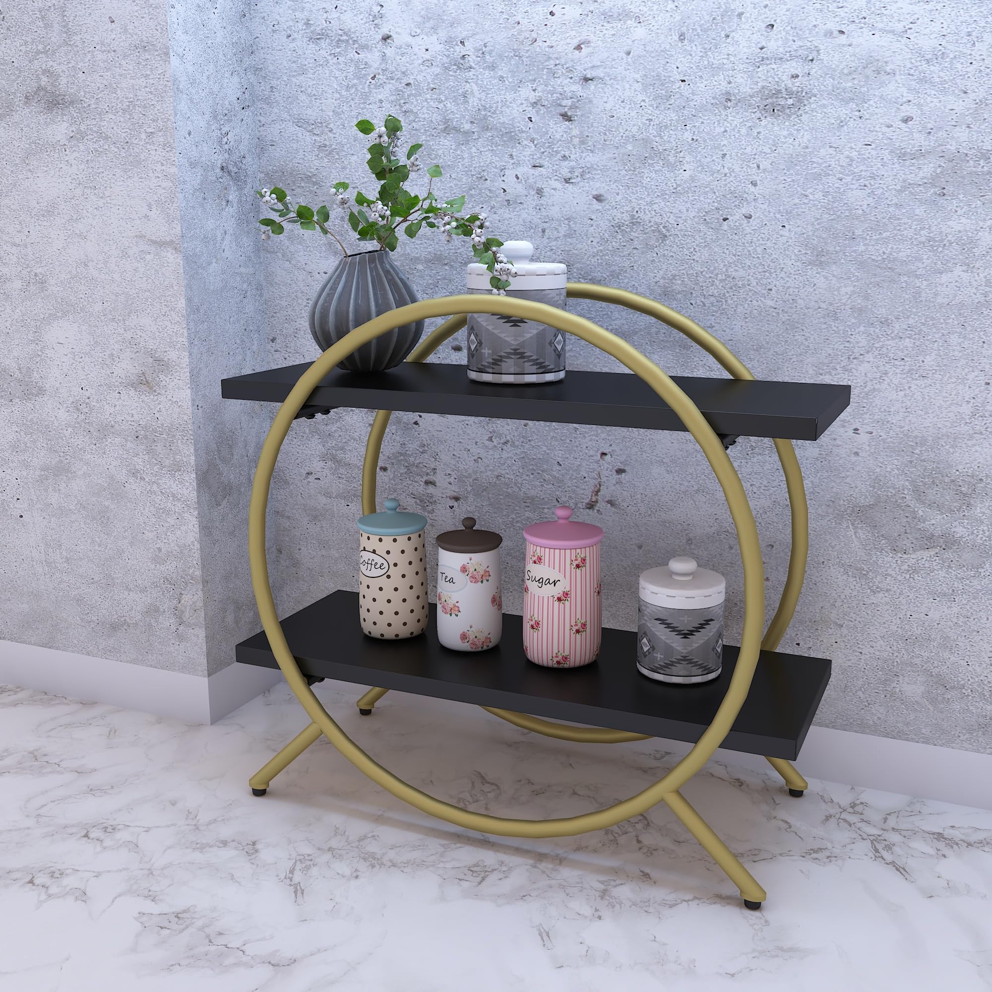 Premium 2-Tier Circular Countertop Organizer Rack - Multishelf Storage Stand for Kitchen, Bathroom & Vanity | Spice Rack, Cosmetic Organizer & Bathroom Storage | Space-Saving Solution for Small Spaces (Black & Gold) | Perfect for Countertop Organization in Apartments, Dorms & Tiny Homes