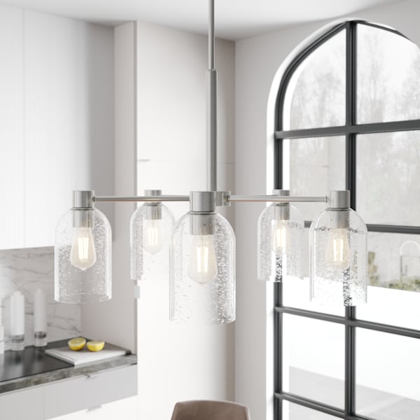 Hunter Lochemeade 5-Light Brushed Nickel Chandelier - Elegant Dining Room & Bedroom Ceiling Light Fixture for Modern Home Decor