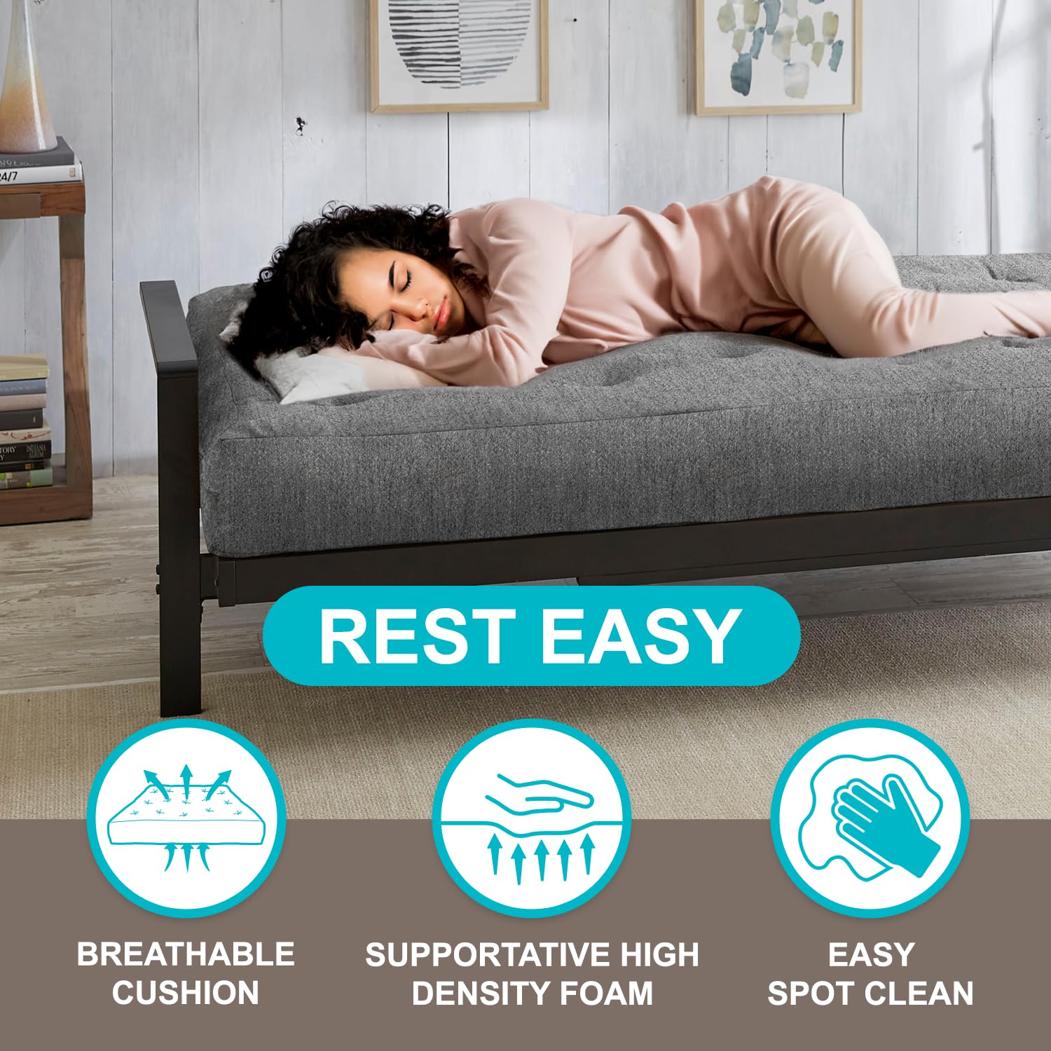 Trupedic x Mozaic 12 Inch Full Size Standard Futon Mattress - Basic Coral (Frame Not Included) | Comfortable & Durable for Kids Bedroom, Guest Room, Dorm, Apartment | Multiple Color Options