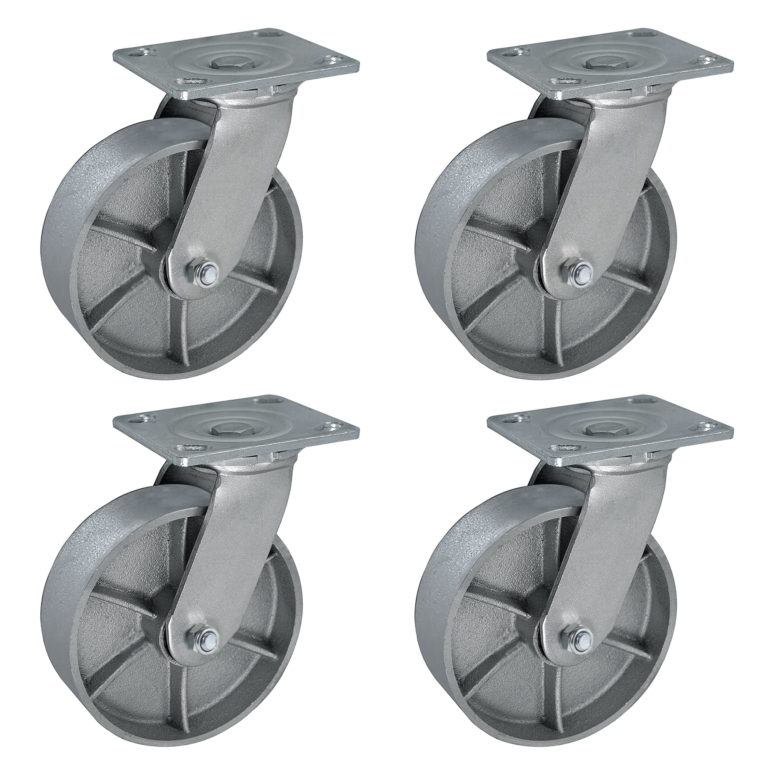 Heavy Duty 6-Inch Steel Cast Iron Caster Wheels - Set of 4 with 5000LB Capacity, 4 Swivel for Tool Boxes, Workbenches & Industrial Equipment | Perfect for Workshops, Garages & Warehouse Use