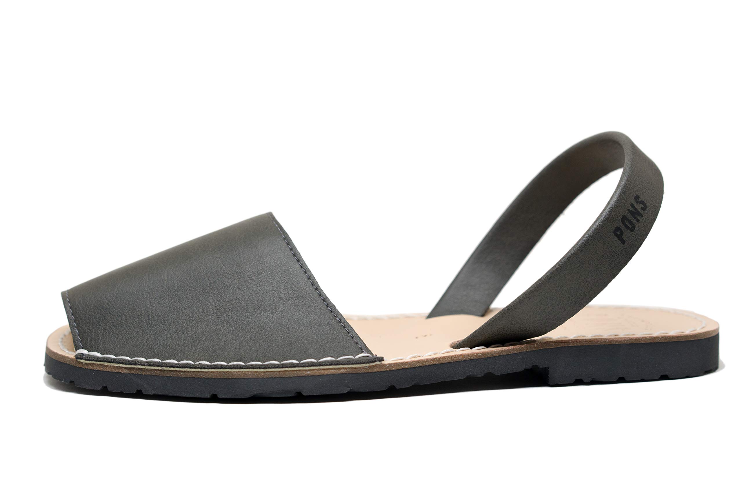 Pons 510V Vegan Leather Avarca Classic Sandals - Gray - Size 40 (US 10) - Comfortable & Eco-Friendly Summer Shoes for Beach, Travel & Casual Wear