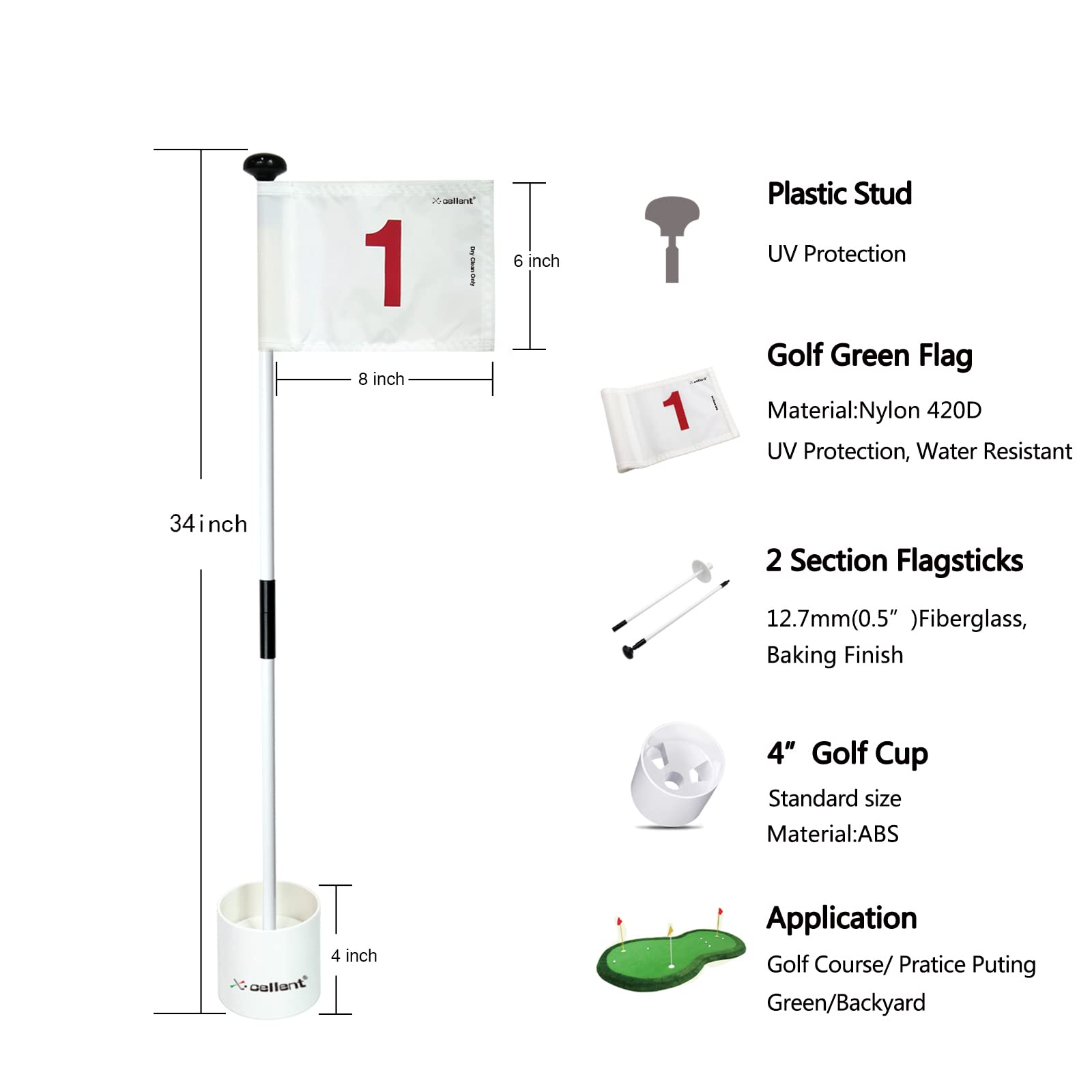 X·CELLENT Mini Golf Putting Green Flag & Hole Cup Set - Portable 2-Section Fiberglass Golf Flag Sticks for Yard Practice | Perfect Golf Training Aid & Backyard Game Equipment | Great Gift for Golf Enthusiasts (Ideal for Home Practice, Backyard Fun & Indoor Golf Games)