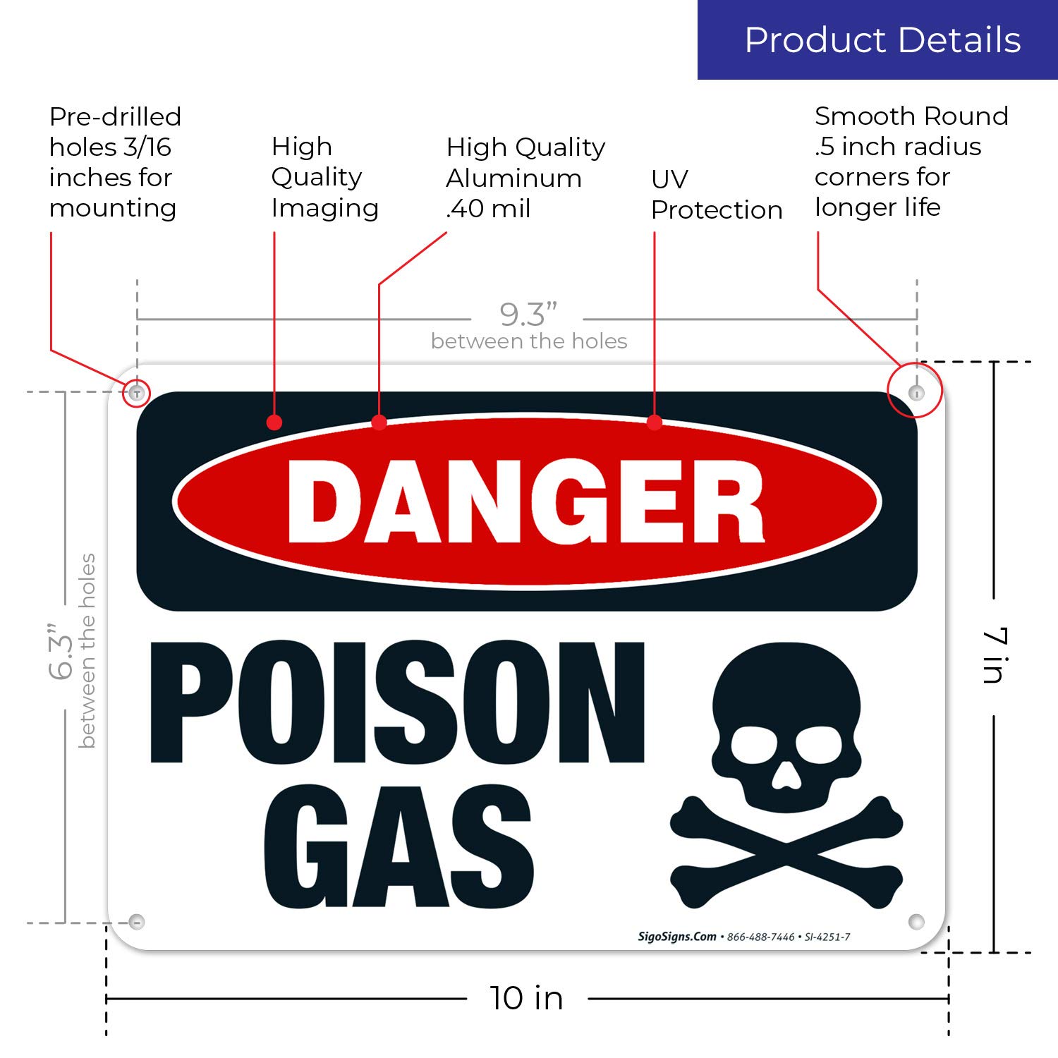 OSHA Danger Sign - Poison Gas Warning Sign, 10x7 Inches, Rust-Free .040 Aluminum, Fade-Resistant for Indoor/Outdoor Use | Made in USA | Ideal for Industrial Safety, Chemical Storage & Hazardous Work Areas