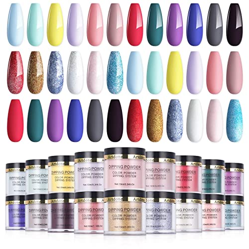Artdone 18 Colors Dipping Powder Nail Set - Acrylic Nail Kit Without UV Lamp, Long Lasting Glitter Nail Art Decoration for Natural Dry Manicure | Perfect for Home Salon, DIY Nail Art & Professional Use