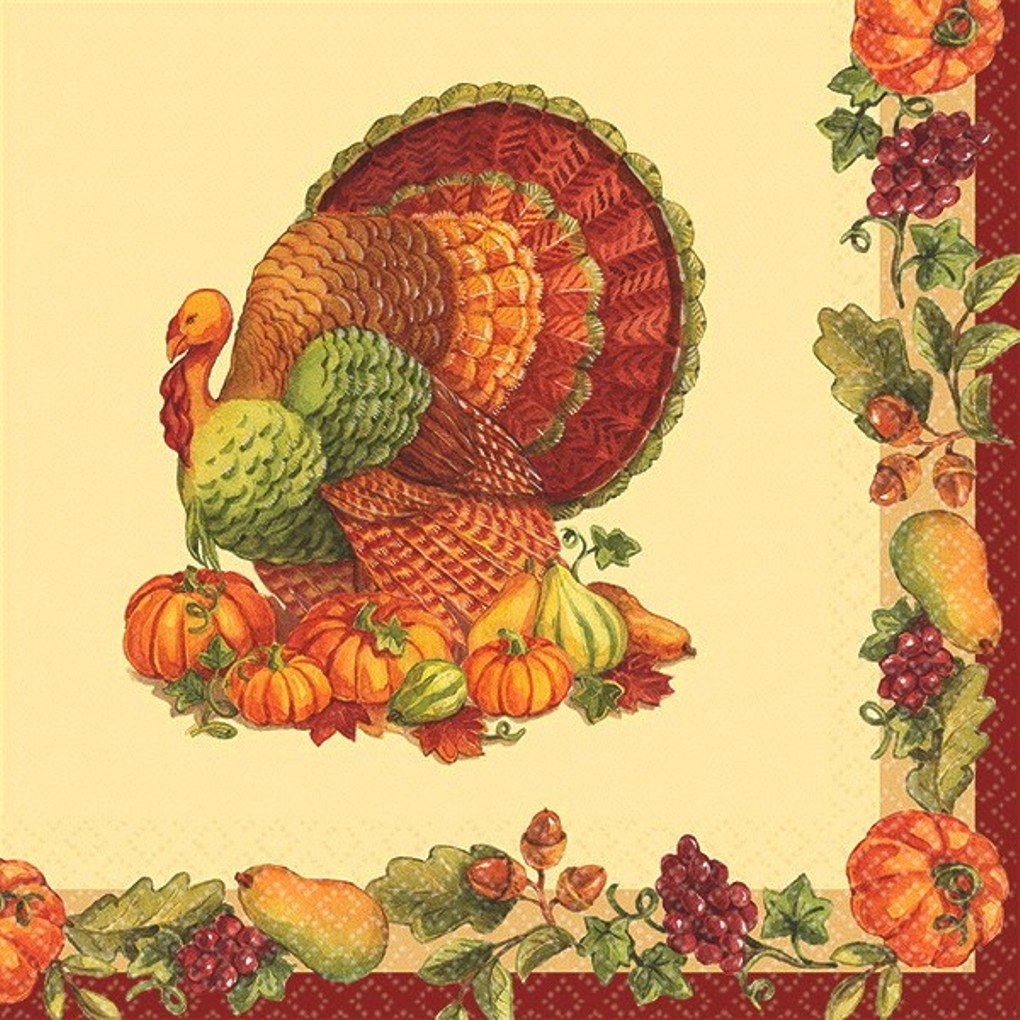 Joyful Thanksgiving 125 Beverage Napkins with Turkey Design - Perfect for Holiday Parties, Family Gatherings & Festive Table Decorations