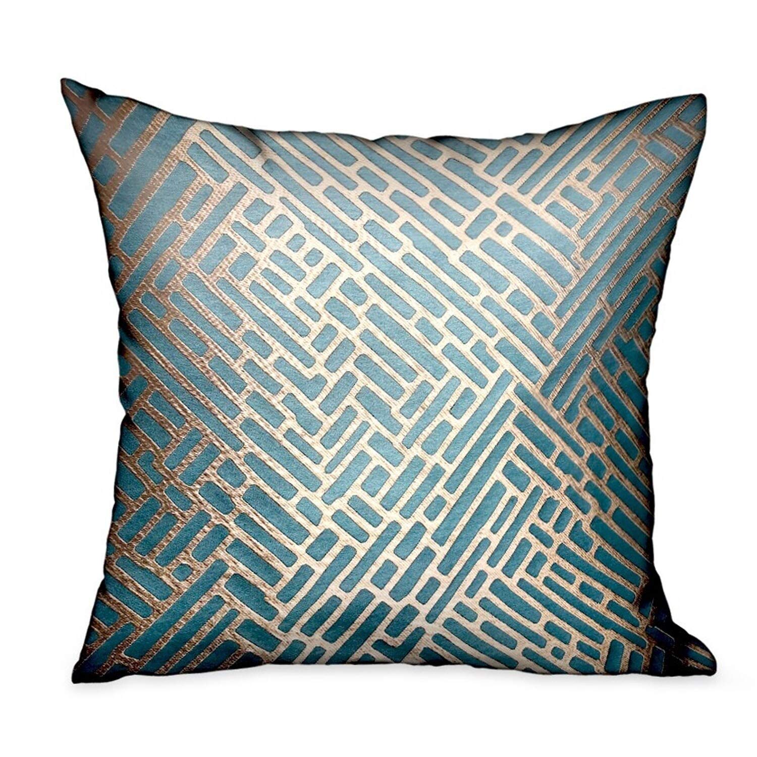 Plutus Golden Brick Blue Geometric Luxury Throw Pillow - Double Sided Decorative Cushion Cover 20x26 Inches - Perfect for Sofa, Bed, Living Room & Home Decor