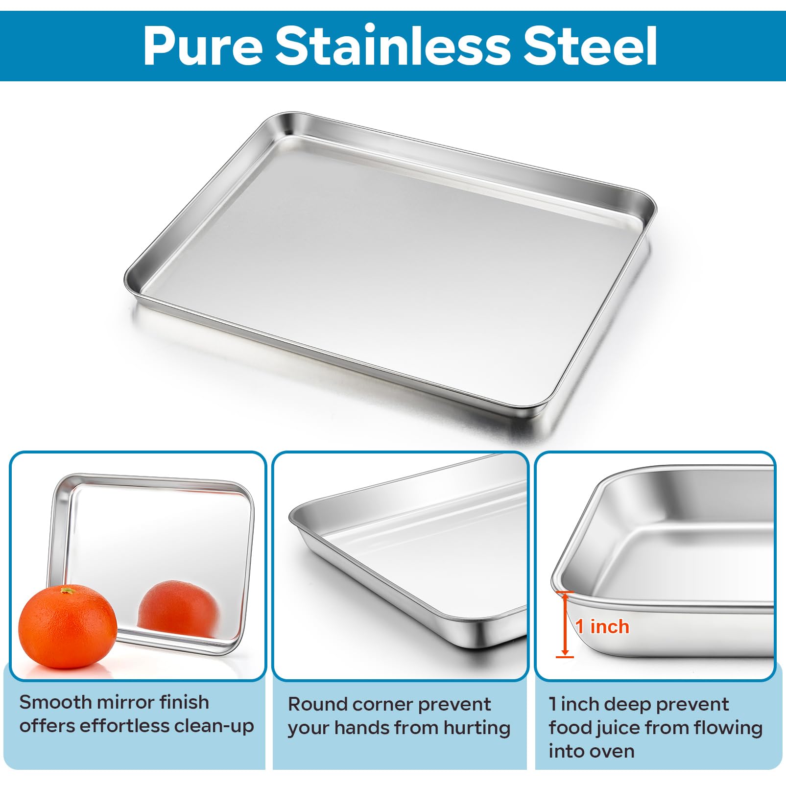 Stainless Steel Baking Pan Set with Rack - 12.5x10 Inch Toaster Oven Baking Tray & Cooling Rack for Roasting, Baking, Cookies, Pizza - Heavy Duty & Dishwasher Safe (2-Piece Set) - Perfect for Home Baking, Meal Prep & Holiday Cooking