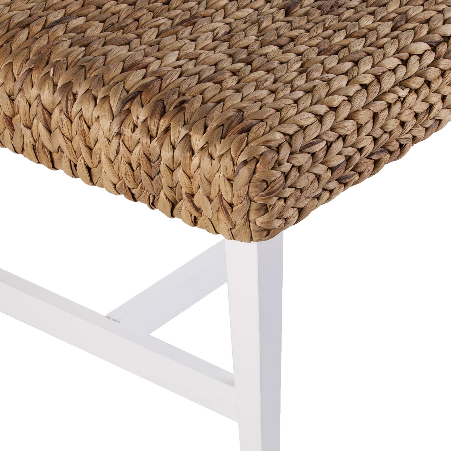 SEI Furniture Woven Coffee Table Bench - White Rattan Ottoman with Storage | Modern Living Room Accent Piece for Small Spaces, Bedroom or Entryway