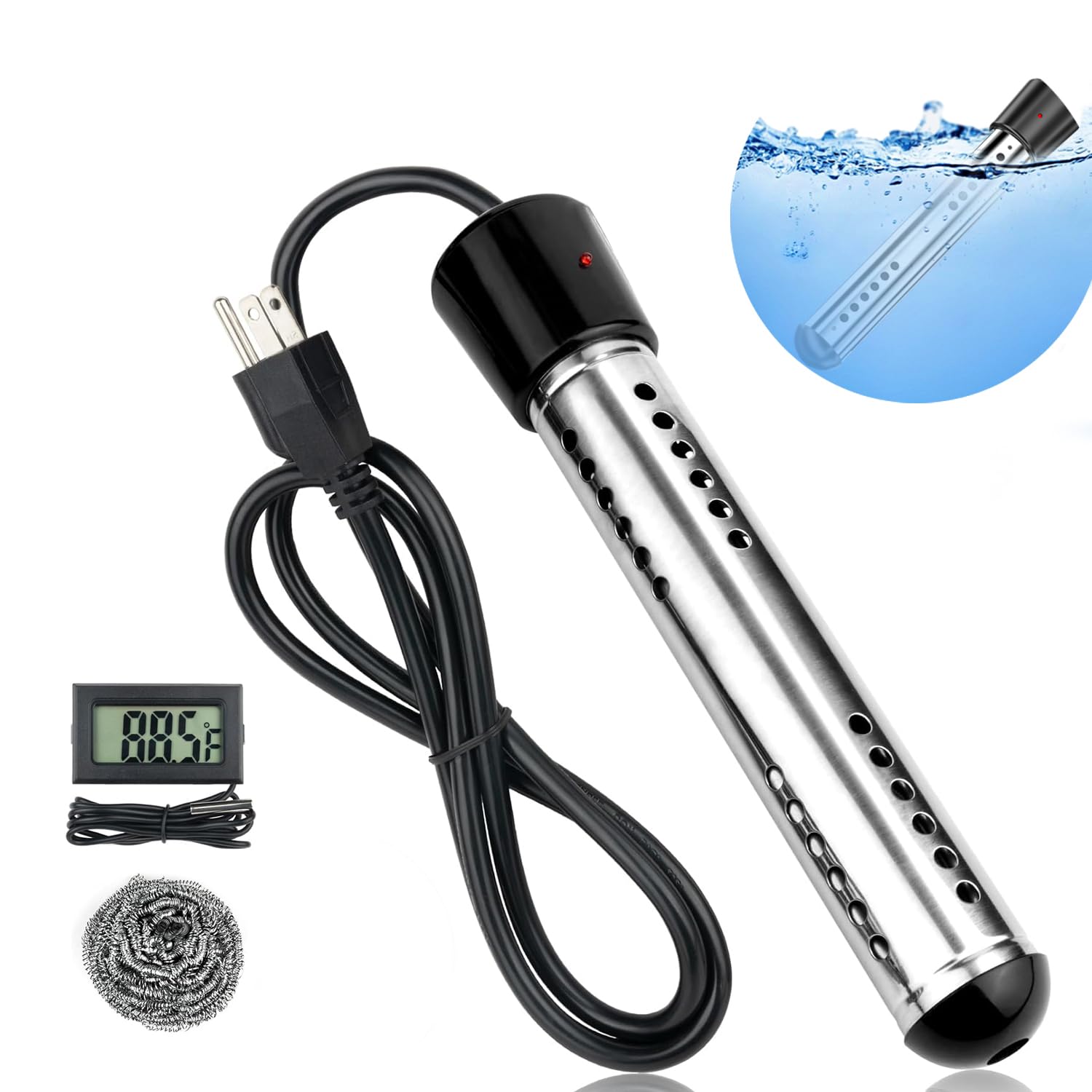 2000W 110V Portable Immersion Water Heater - Electric Pool & Bathtub Heater for Home, Outdoor, School Use | Fast Heating for Inflatable Pools, Basins & Bathrooms