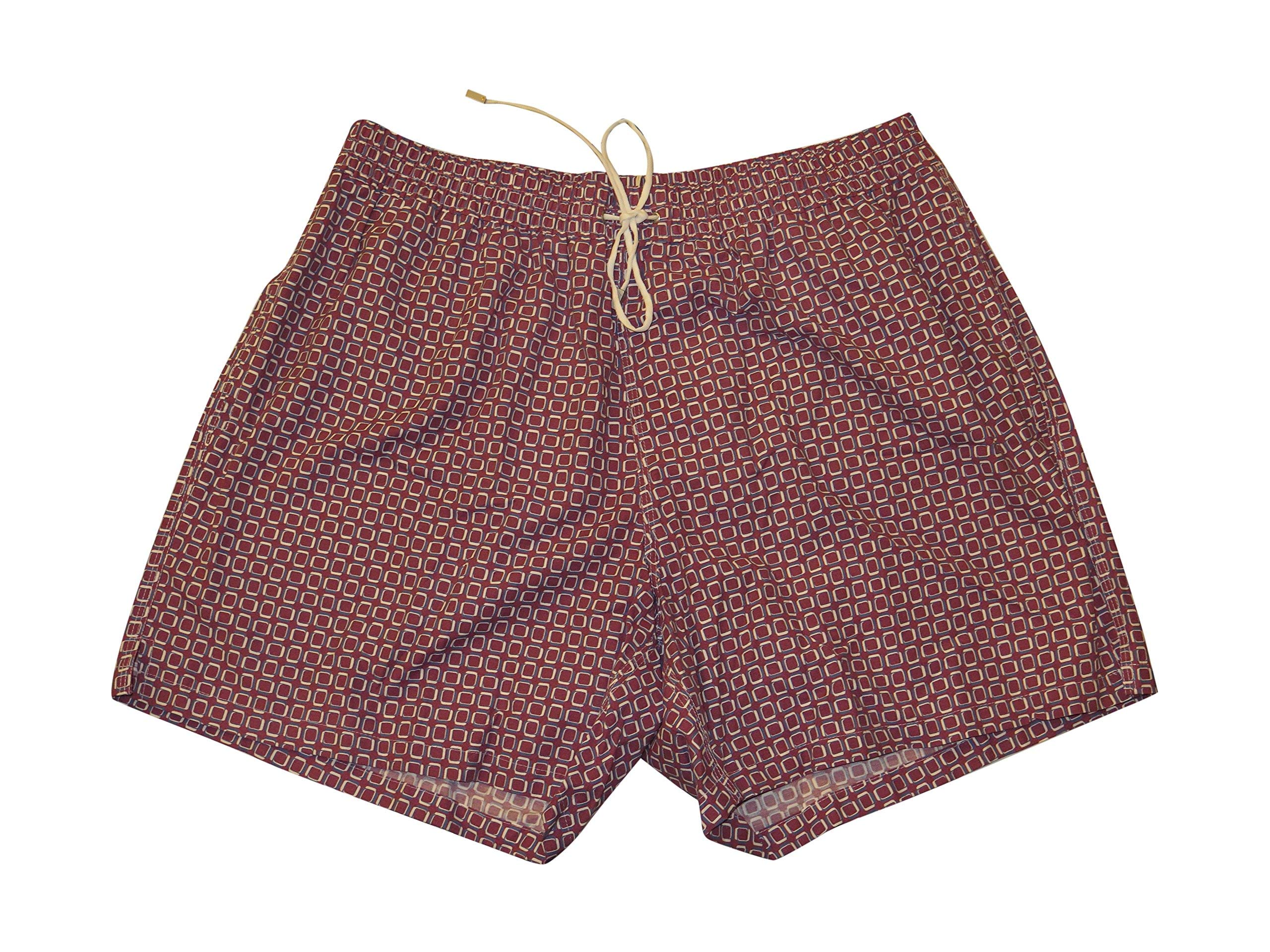 Brioni Men's Pink Geometric Print Swim Shorts 2XL - Quick-Dry Beach Swimwear for Summer Vacation & Pool Party