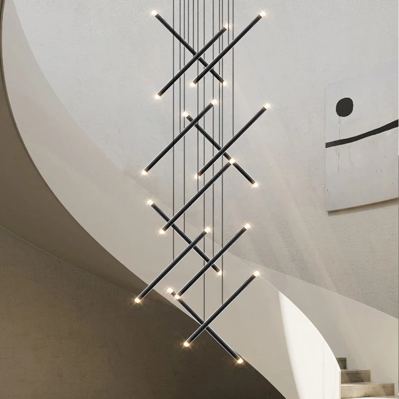Modern Crystal Long Chandelier for High Ceiling & Staircase - Elegant Lighting Fixture for Dining Room, Foyer, and Grand Entrance Hall