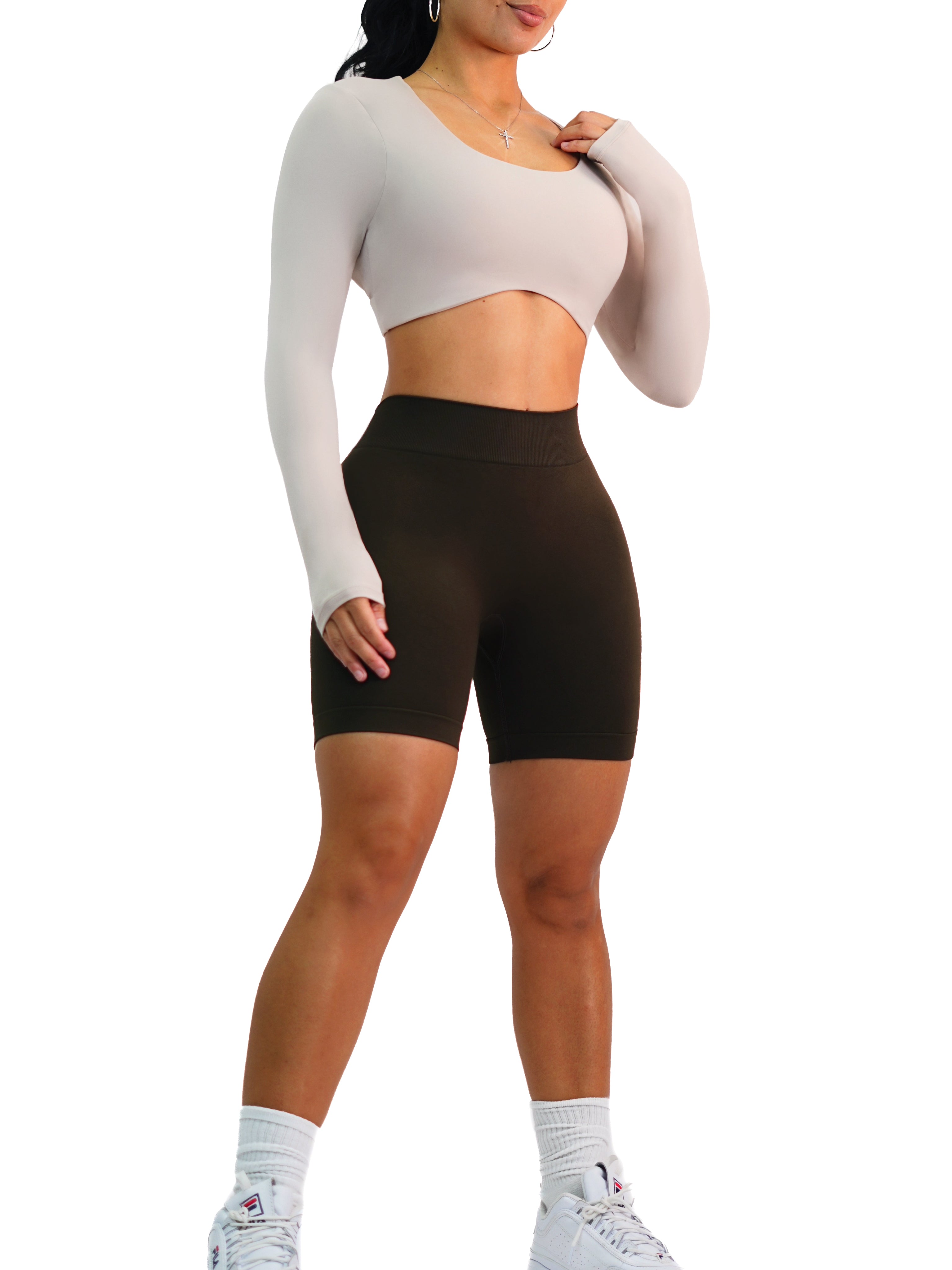 Seamless Low Back Yoga Shorts for Women - High Waist Workout Running Shorts (Dark Chocolate) - Perfect for Yoga, Gym, Running & Lounge Wear