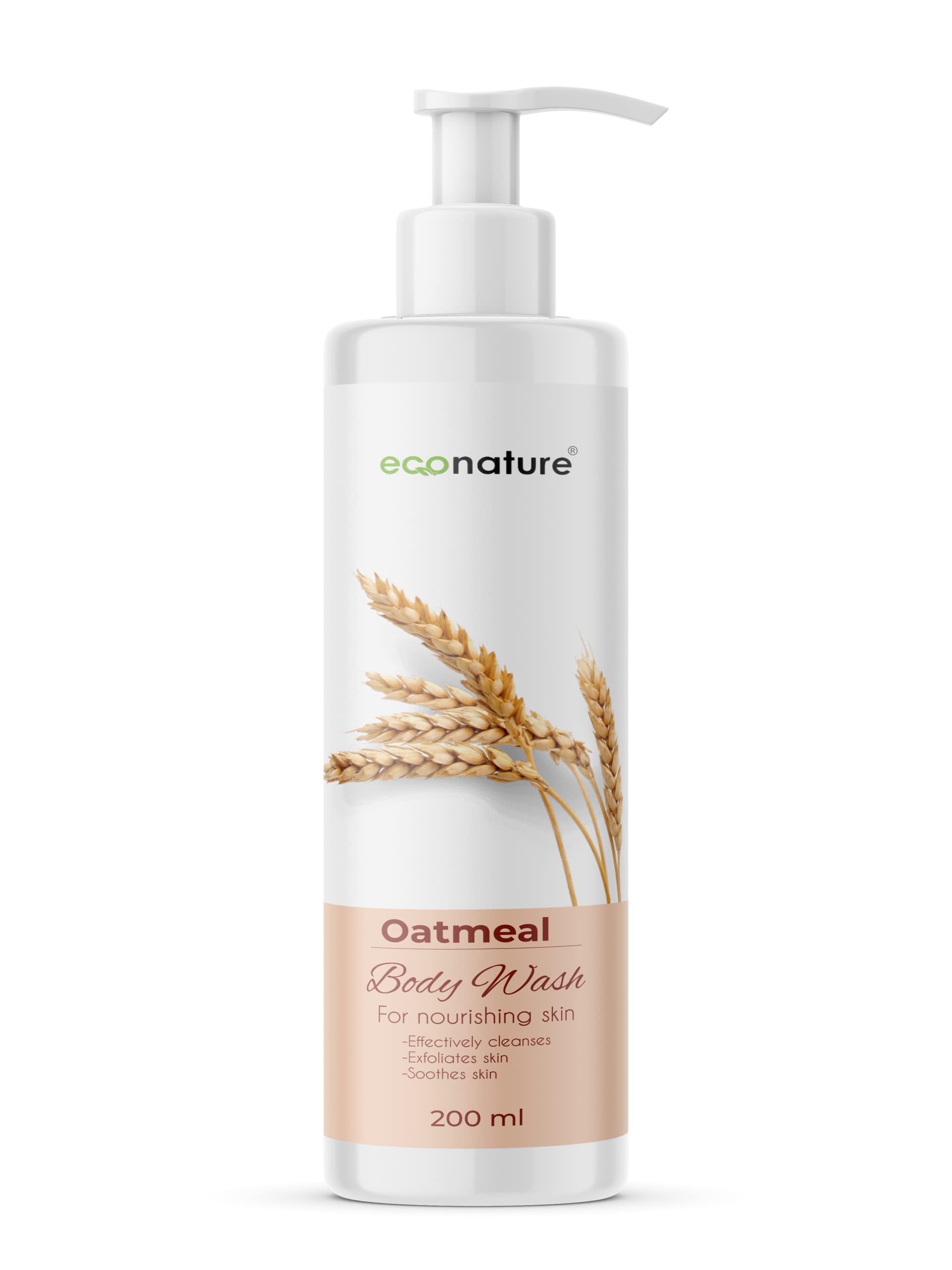 ECONATURE Luxury Oatmeal Bath & Shower Gel for Women & Men - 100% Vegan Body Wash - Moisturizing Skin Care Beauty Product (200ml) - Perfect for Daily Shower, Spa Day & Gift Giving