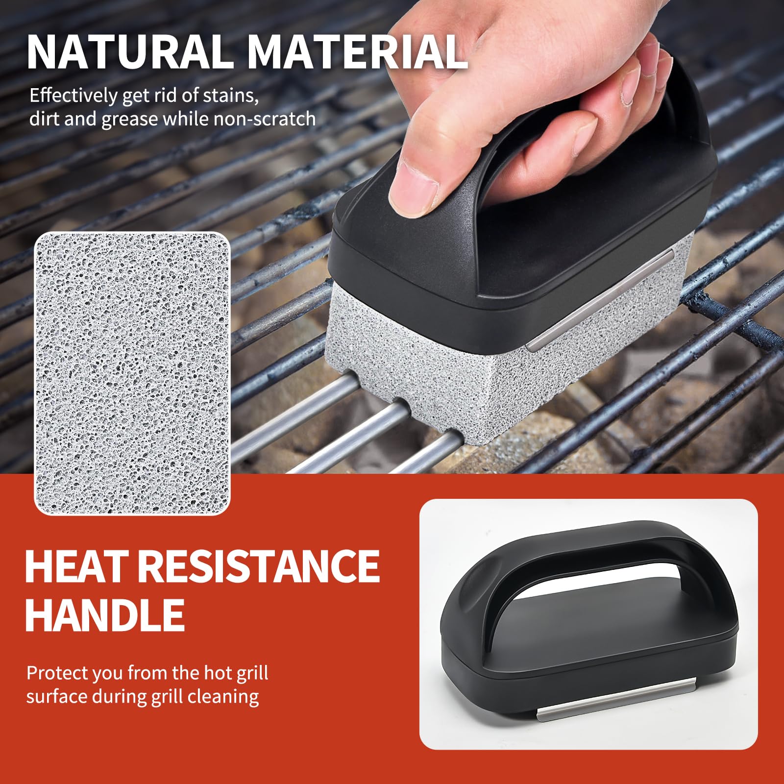 **3-Pack Pumice Stone Grill Cleaning Blocks for Blackstone Griddle – Heavy Duty BBQ Scraper with Handle – Perfect for Flat Top Griddles, Outdoor Cooking & Camping**