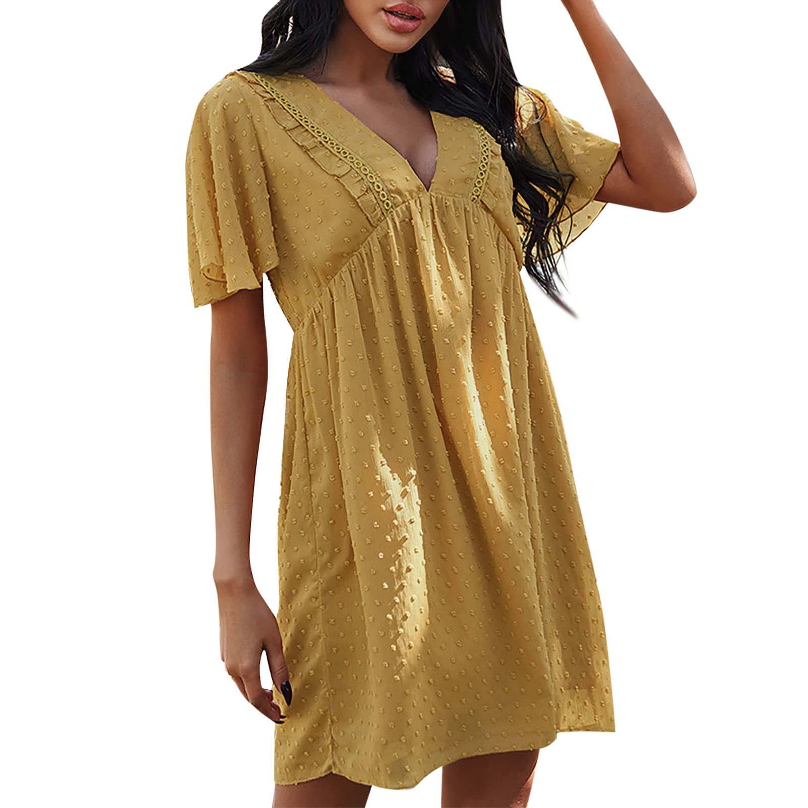 Women's Summer Mini Dress - Casual Short Sleeve V-Neck Polka Dot Flowy A-Line Babydoll Dress for Women | Perfect for Beach Vacations, Date Nights & Summer Parties
