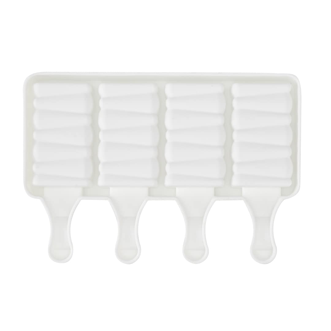 Restaurantware-Pastry Tek 4 Cavity Popsicle Molds & 10 Rectangle Cakesicle Molds - Flexible Freezer-Safe White Silicone Baking Molds for Cake Pops, Easy Release - Perfect for Homemade Desserts, Party Treats & DIY Frozen Snacks