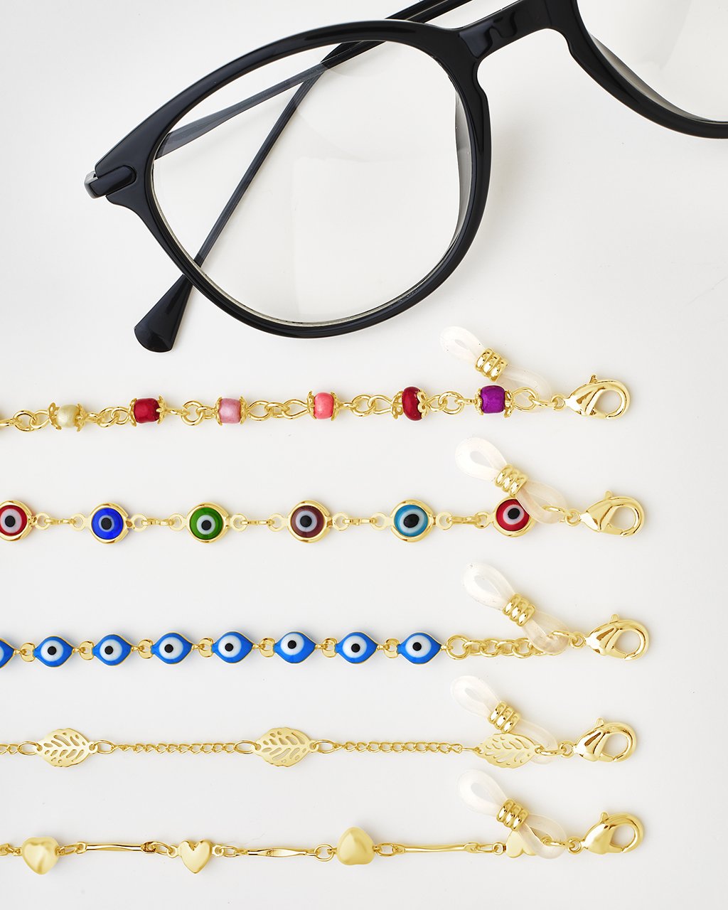 Evil Eye Glasses Chain with Rainbow Enamel - Stylish Eyewear Accessory for Women & Men - Perfect for Reading, Fashion, and Daily Use