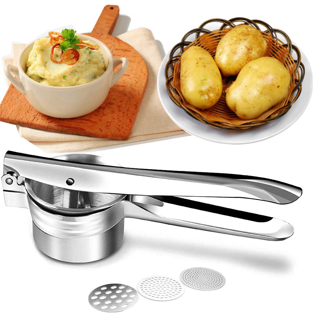Premium Stainless Steel Potato Ricer & Masher - Heavy Duty Manual Press for Smooth Mashed Potatoes, Baby Food, Juicing Fruits & Vegetables - Ideal for Home Cooking, Baking & Meal Prep