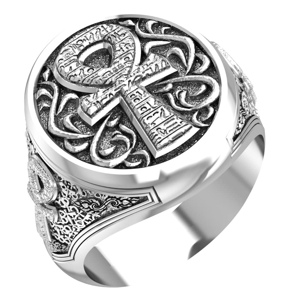 925 Sterling Silver Ankh Cross Ring - Egyptian Key of Life Jewelry for Protection & Spirituality | Gothic Style Unisex Ring for Men & Women | Perfect for Meditation, Spiritual Gifts & Alternative Fashion