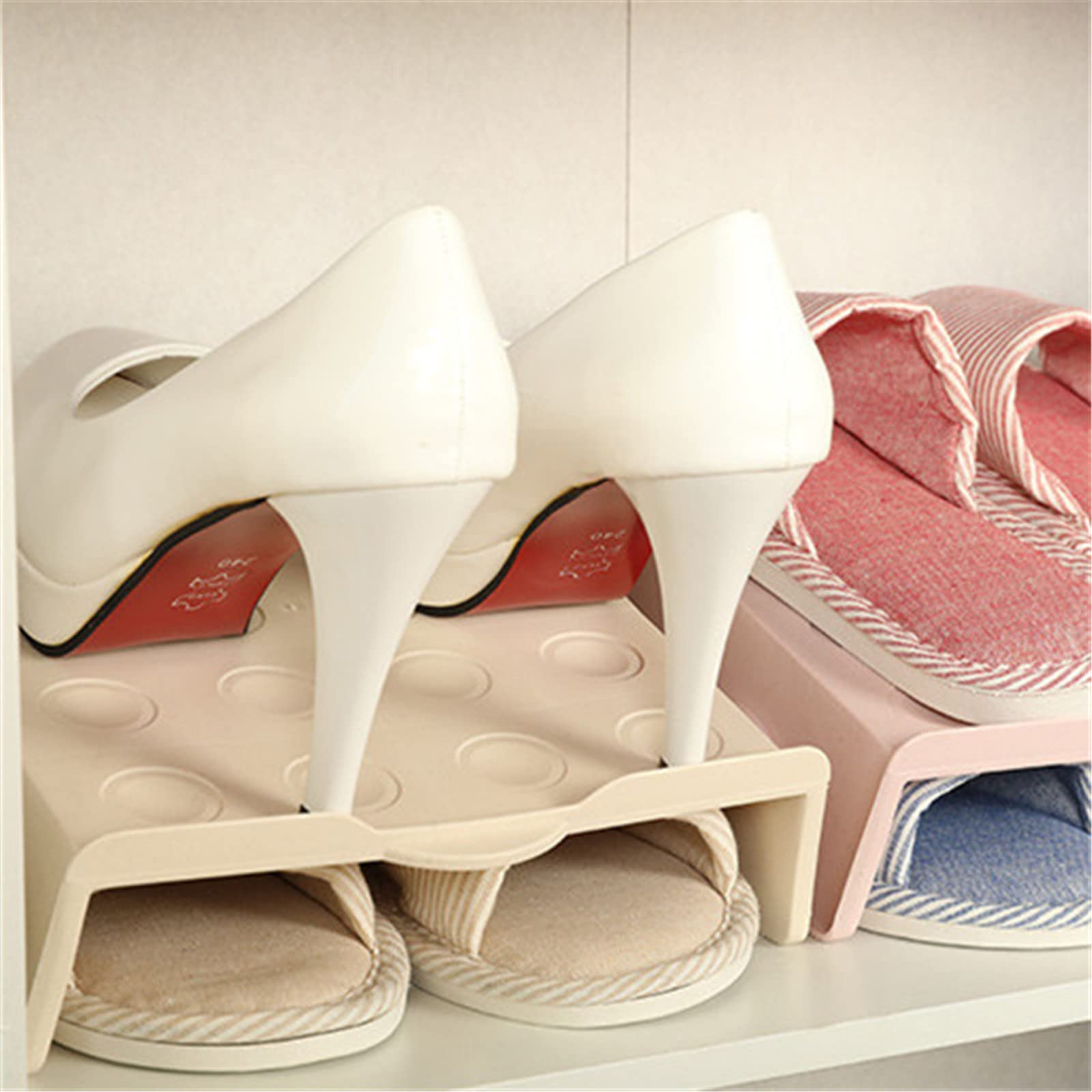 ASkinds 4 Pack Shoe Stacker Organizer - Double Layer Space Saving Shoe Rack for Closet - Increases Storage by 200% - Perfect for Home, Apartment & Dorm Organization (Apricot) - Ideal for Small Spaces & Shoe Lovers
