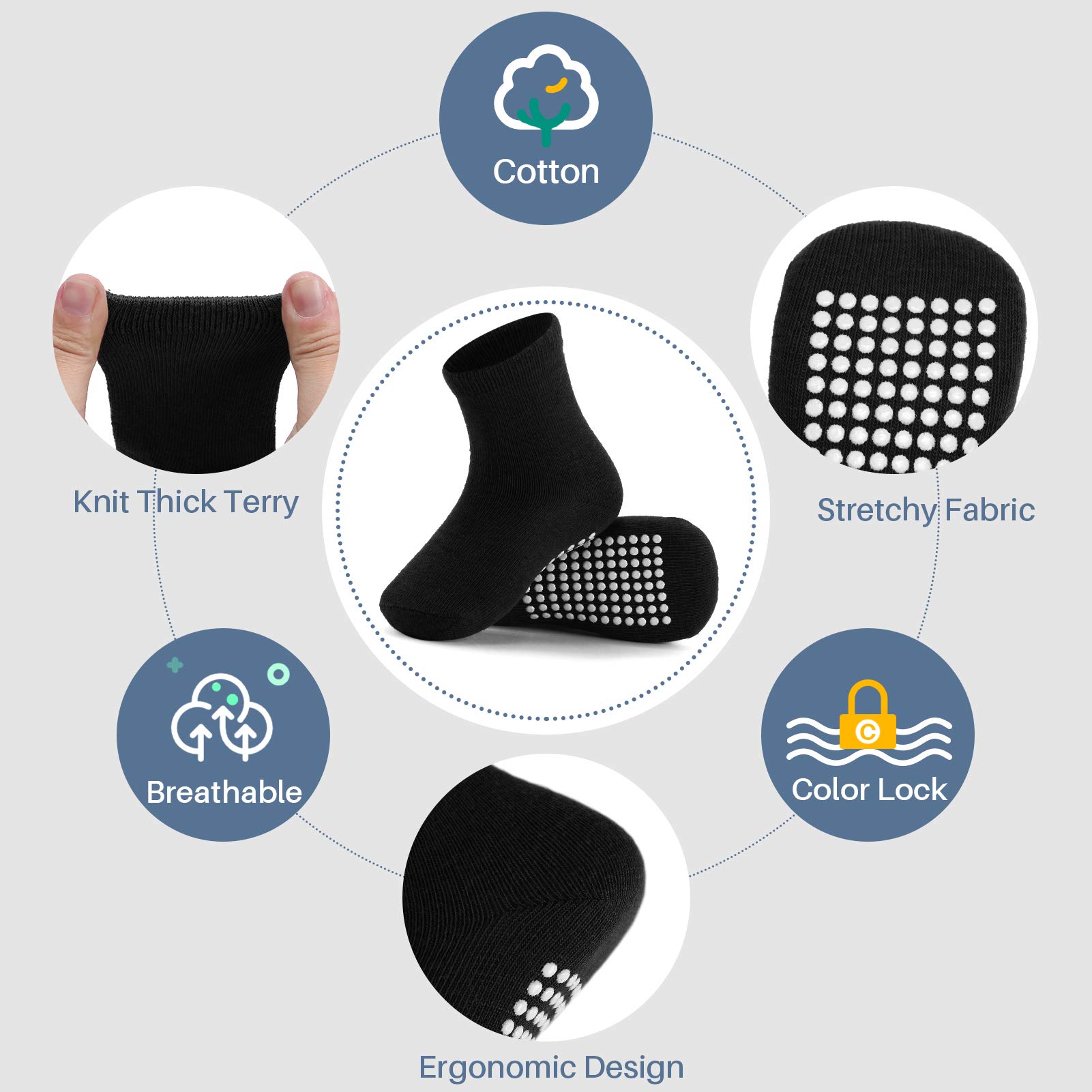 JAKIDAR 12 Pack Non-Slip Baby Socks for Boys & Girls - Soft Cotton Ankle Socks for Toddlers & Kids (0-24 Months) - Perfect for Playtime, Daycare & First Steps