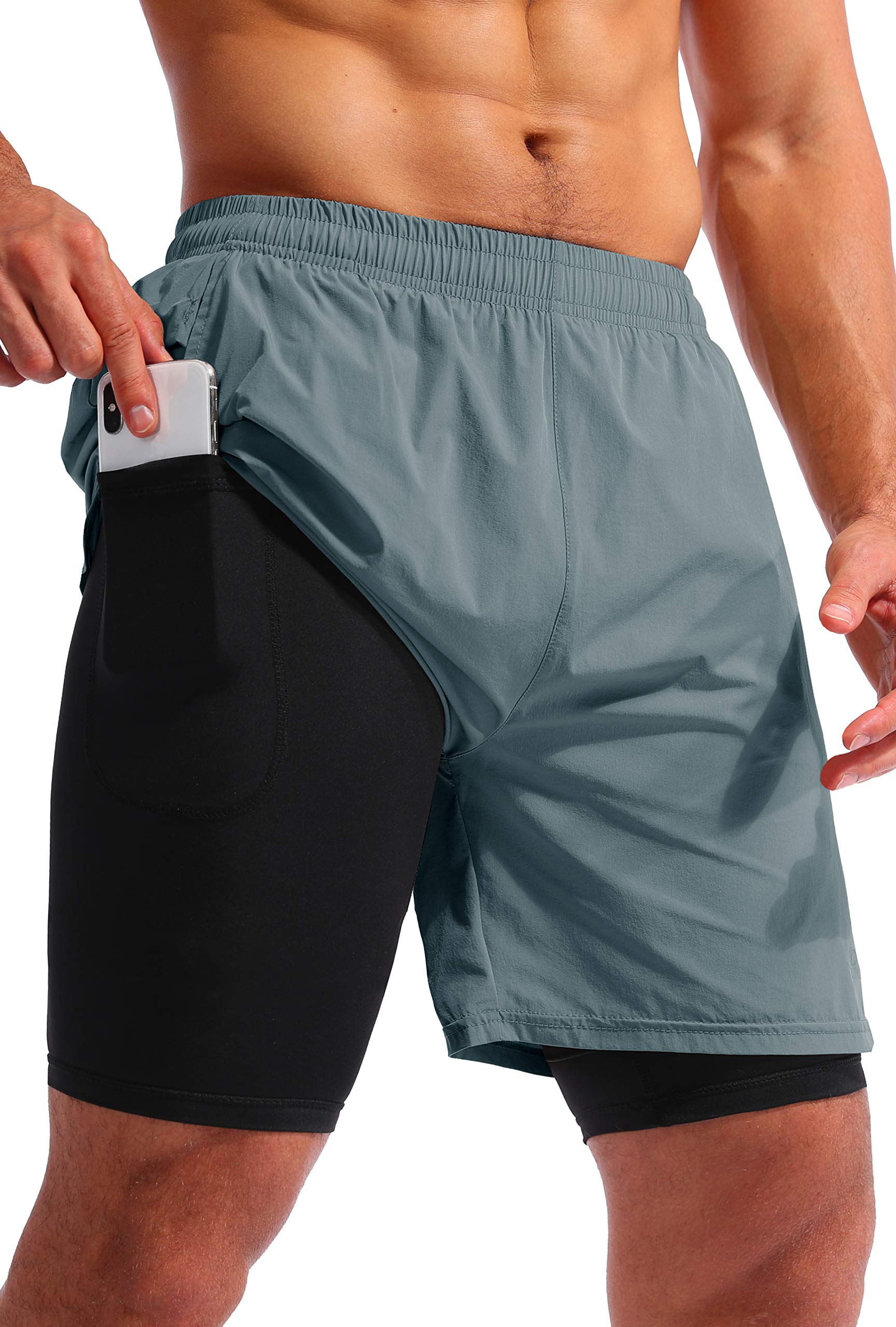 Pudolla Men's 2-in-1 Running Shorts 7