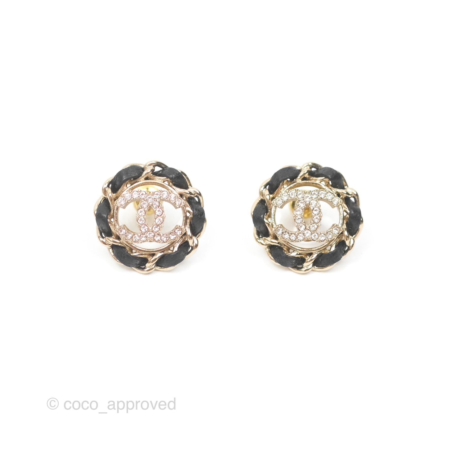 Chanel CC Crystal Woven Chain Black Round Earrings Gold Tone 24V - Luxury Fashion Jewelry for Women, Perfect for Parties, Weddings & Special Occasions