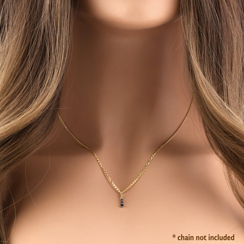 14K Yellow Gold Triple Round Blue Sapphire & CZ Pendant Necklace for Women - Elegant Jewelry Gift for Birthday, Anniversary & Special Occasions