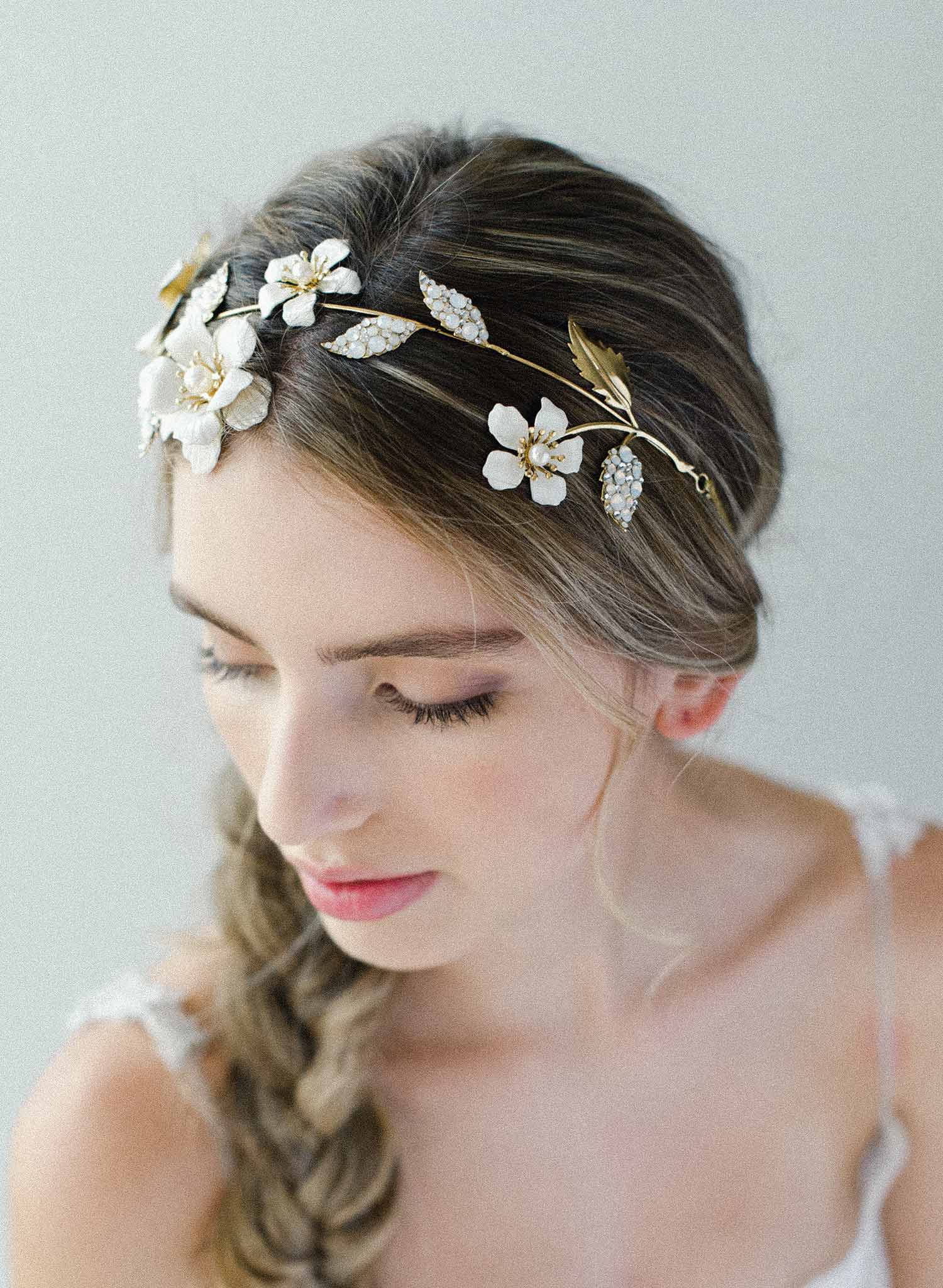 Regal Enamel Flower & Crystal Headpiece - Style #2036 | Elegant Bridal Hair Accessory for Weddings, Prom & Special Events