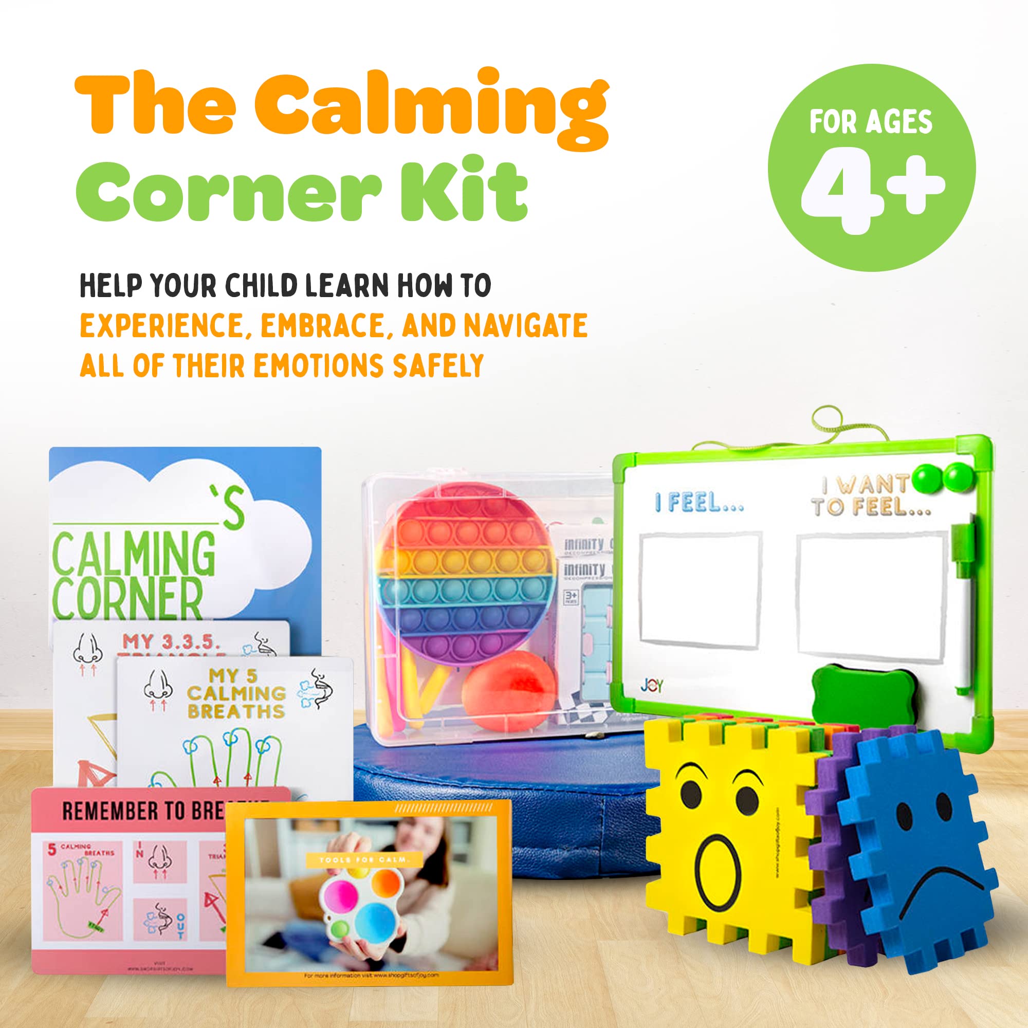 Calm Down Corner Classroom Kit for Kids - Feelings Poster, Emotion Puzzle, Social Emotional Learning Tools, Dry Erase Board & Sensory Fidget Toys | Perfect for Preschool, Kindergarten & Therapy Rooms