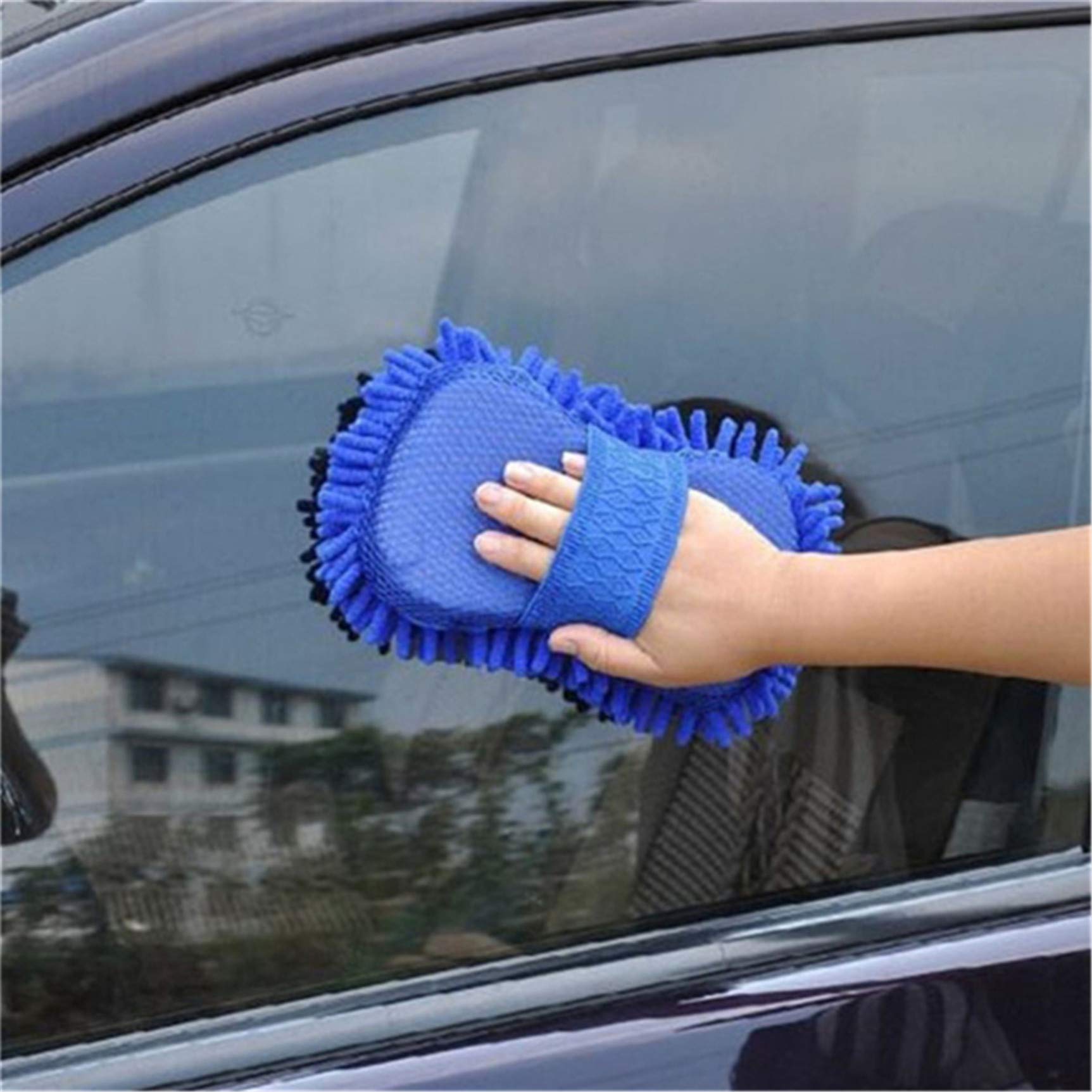 Premium Microfiber Chenille Car Wash Sponge Mitt with Built-in Hand Strap - Ultra Soft Scratch-Free Cleaning Glove for Cars, Trucks, SUVs & Motorcycles - Perfect for Hand Washing, Waxing & Detailing