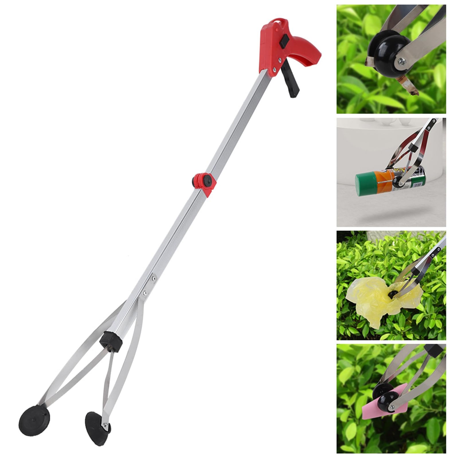 Foldable Reacher Grabber Tool for Elderly & Disabled - Extendable Trash Picker with Lightweight Red Handle - Ideal for Gardening, Yard Waste, Household Cleaning & Hard-to-Reach Areas