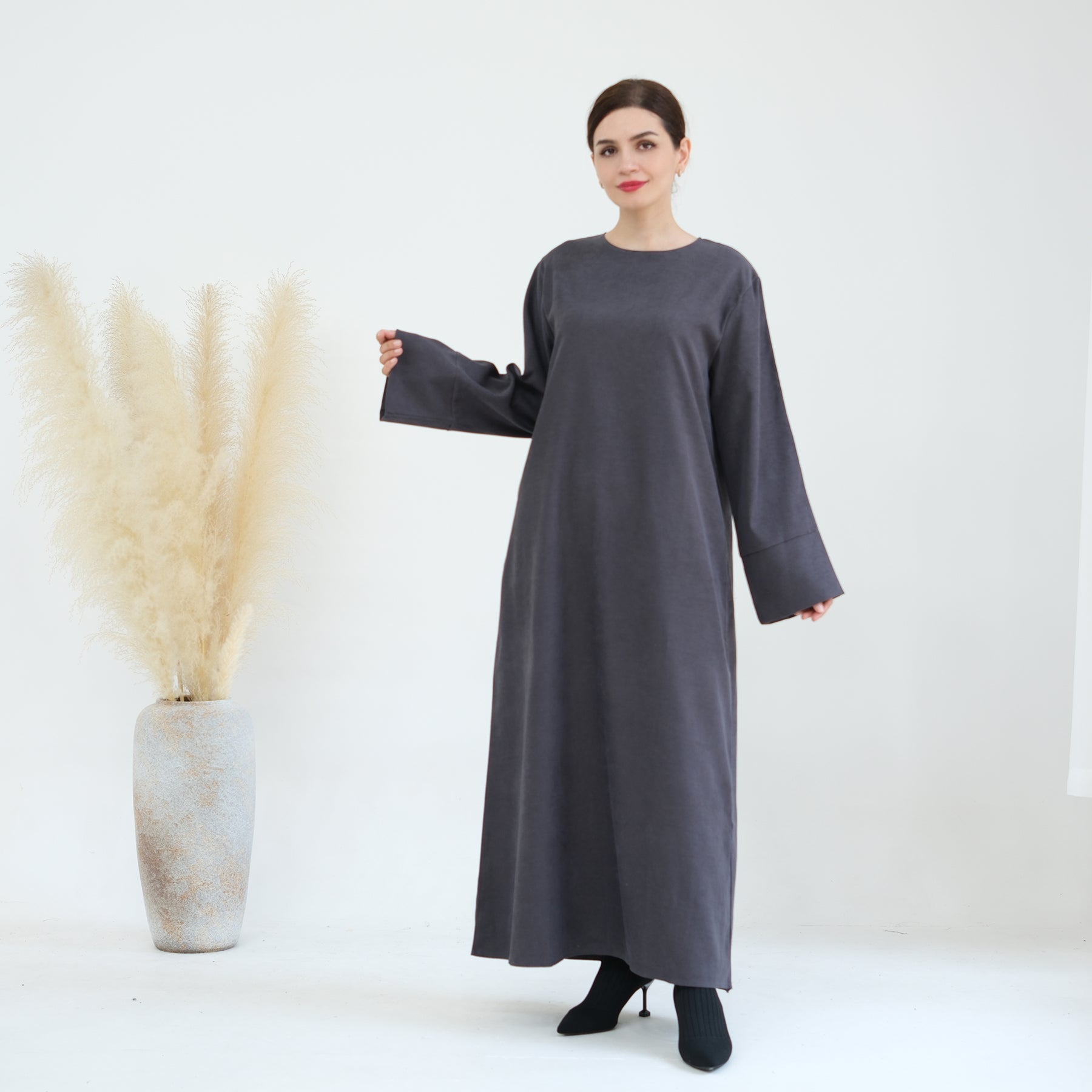 Liliana Cold Weather Abaya Dress - Gray | Modest Islamic Long Dress for Women | Perfect for Winter, Prayer & Special Occasions