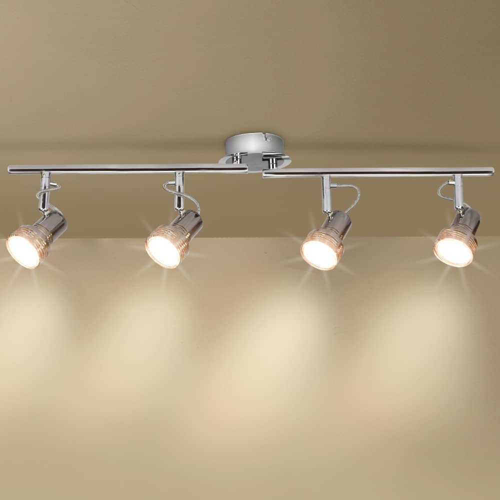 Depuley Modern 4-Light Flush Mount Track Lighting Kit, Adjustable Directional Ceiling Spotlights for Kitchen, Living Room, Hallway & Bedroom - Foldable Swing Arm Design for Flexible Illumination | Perfect for Task Lighting, Accent Lighting & Modern Home Decor