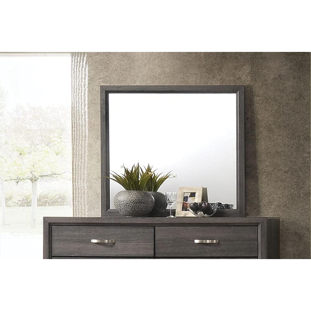 Transitional Valdemar Wooden Framed Mirror - Weathered Gray Finish Dresser Mirror for Bedroom, Vanity & Dressing Room | Perfect for Makeup Application, Outfit Checks & Home Decor