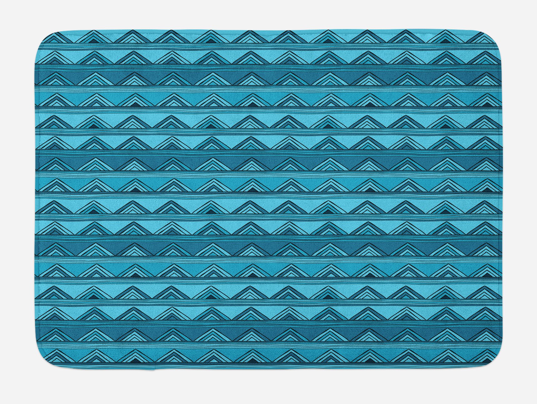 Ambesonne Stripes Bath Mat - Hand Drawn Triangle Pattern Doodle Style Wavy Geometric Non-Slip Bathroom Rug, 30.2 x 20 Inches, Blue & Pale Blue - Soft Plush Decor for Bathroom, Shower, Vanity & Spa Areas