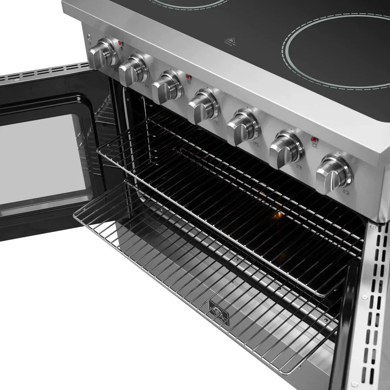 FORNO Galiano 36 Inch Stainless Steel French Door Electric Range with Convection Oven - FFSEL6917 36 | Perfect for Modern Kitchens, Baking & Family Cooking