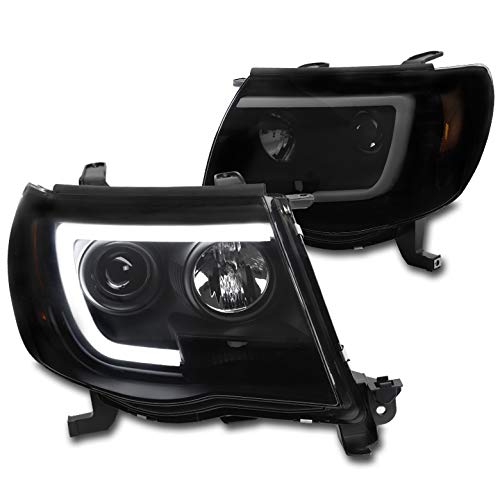 LED Tube Projector Headlights - Black/Smoke Compatible with 2005-2011 Toyota Tacoma - High Brightness for Night Driving & Off-Road Adventures