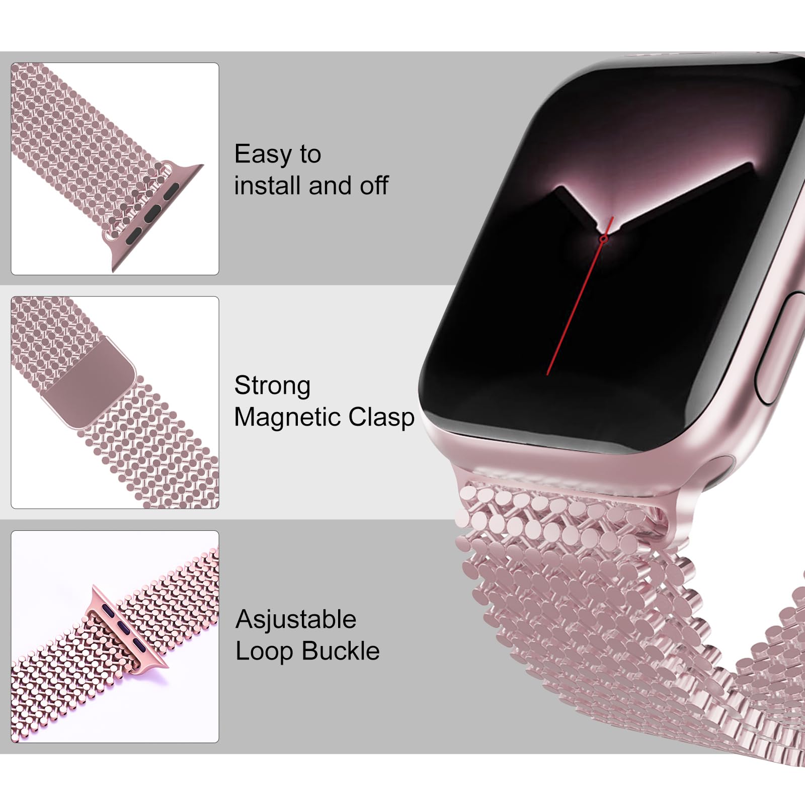 Premium Stainless Steel Watch Band for Apple Watch 38mm 40mm 41mm 42mm 44mm 45mm 49mm - Magnetic Clasp Metal Mesh Strap Compatible with iWatch Series - Adjustable Sport Loop for Men & Women - Perfect for Workouts, Business Meetings & Everyday Wear
